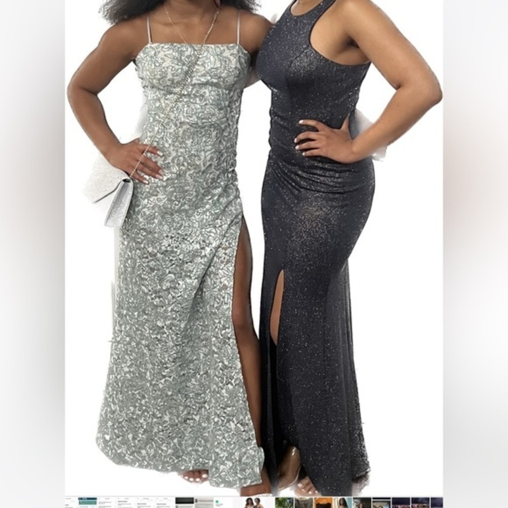 Glittery Long Ball Gown, Tank Dress with front split, Excellent Condition
